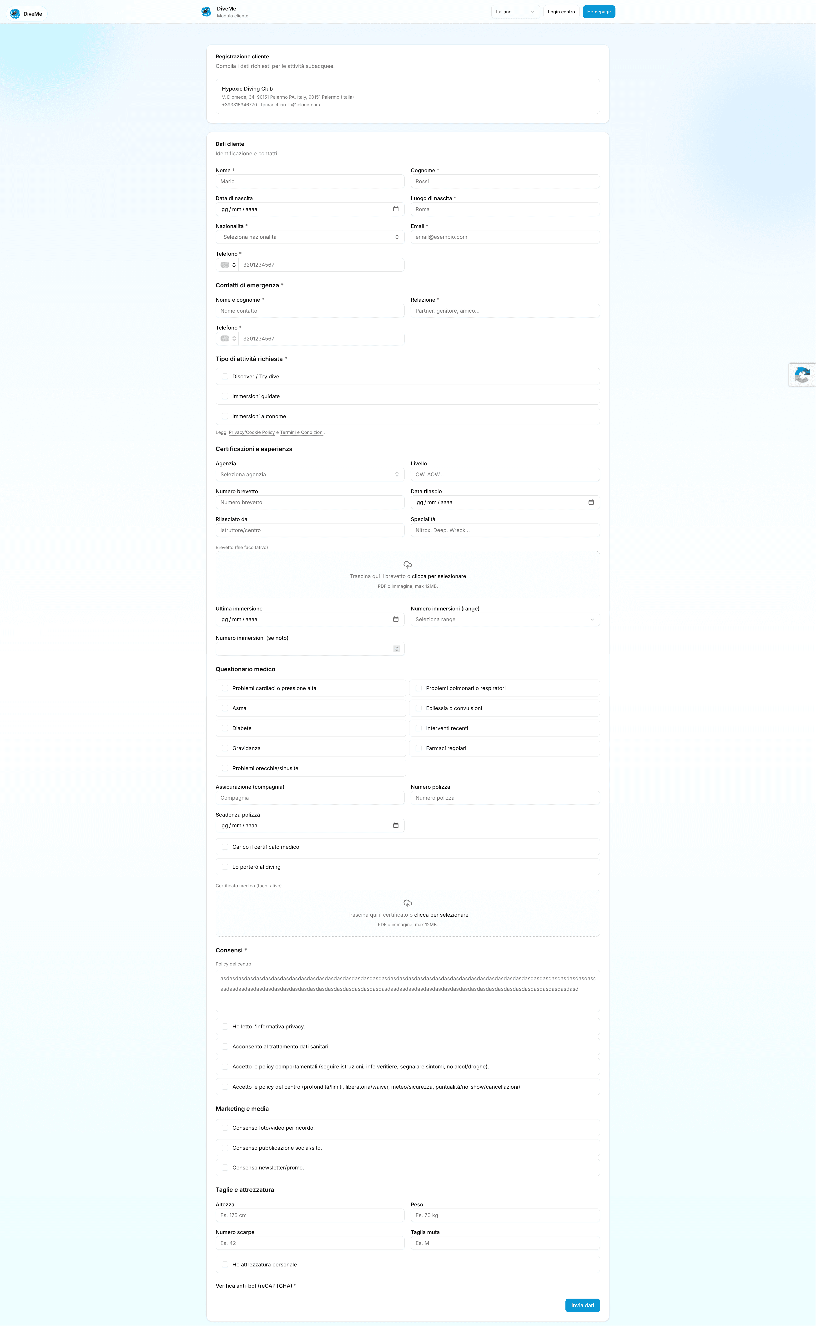 Face B&B Customer Form screenshot